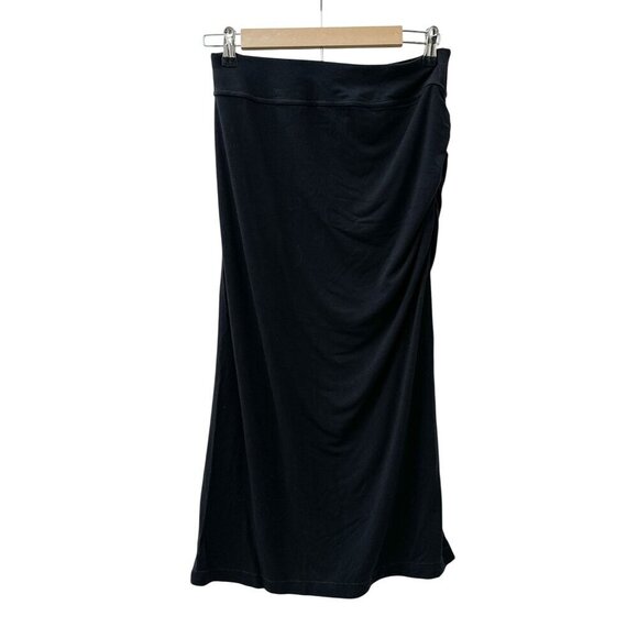 Athleta Ruched Stretch Maxi Skirt Black Pull-On 33" length Womens Small - Picture 1 of 8